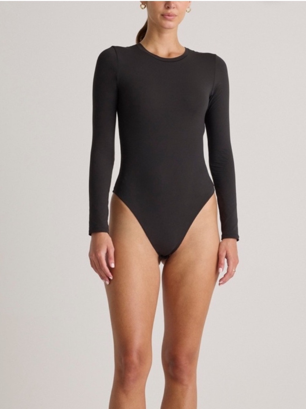 NWT QUINCE Second Skin Square Neck Long Sleeve Bodysuit Large Black 0982